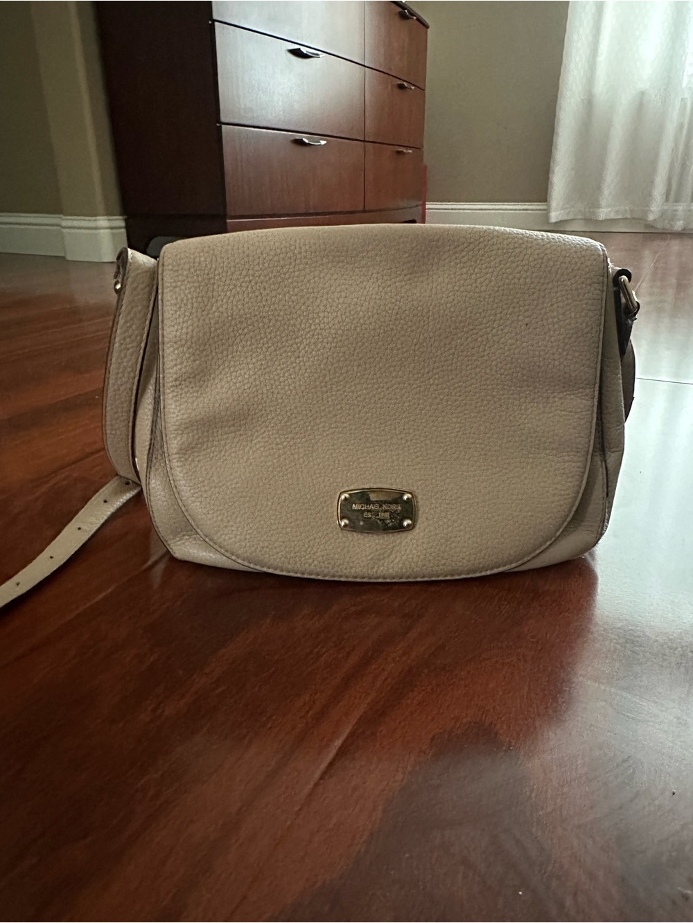 Cream Michael Kors Pebbled Leather Crossbody Bag